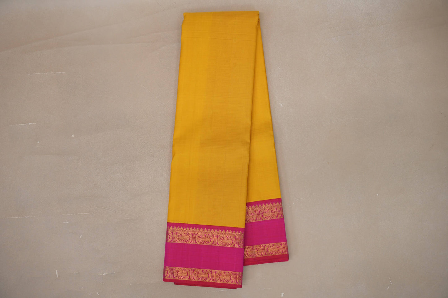 Bright yellow with Bright Rani Pink Vintage Kanjivaram Silk Saree SS9321