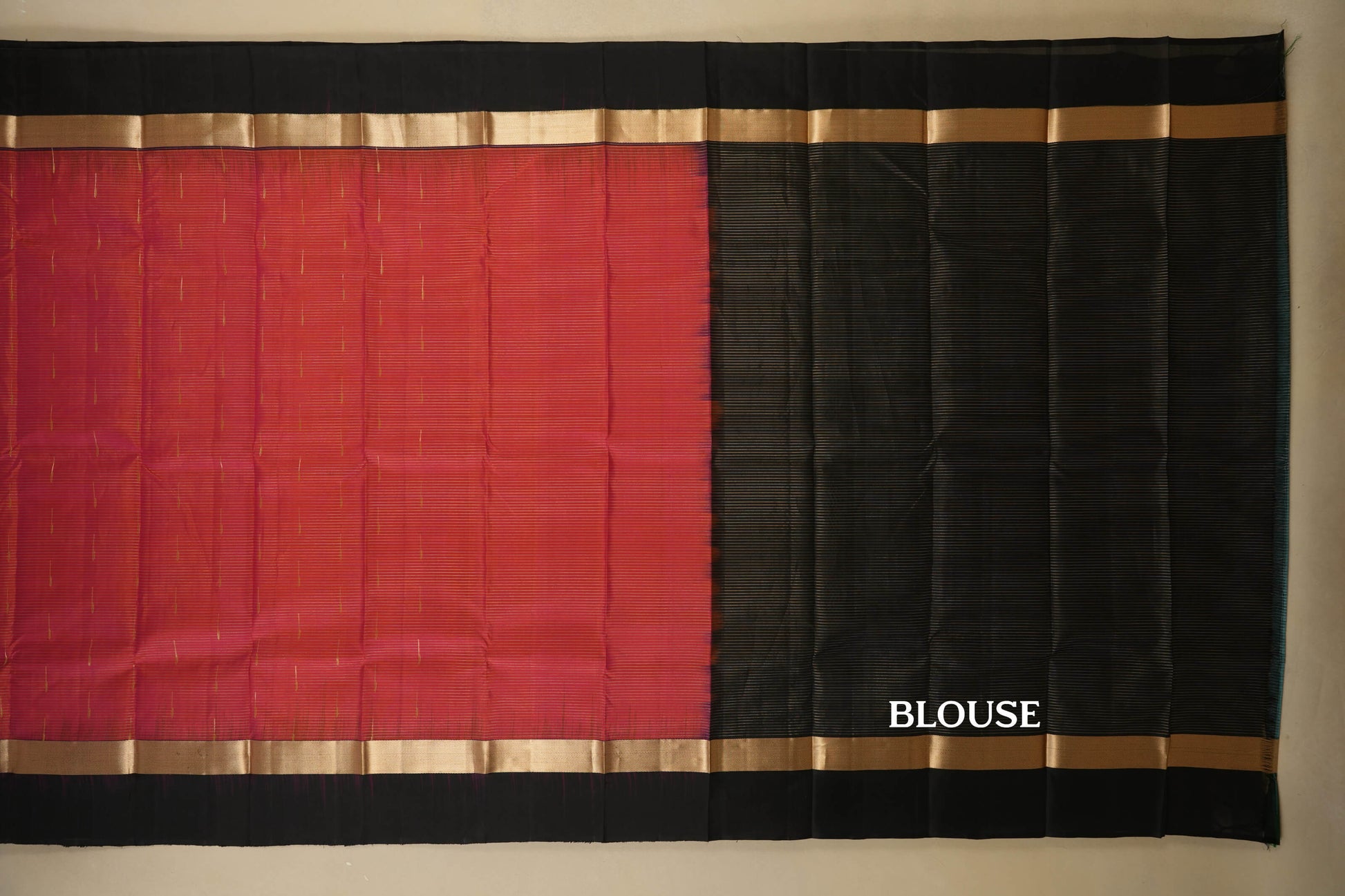 Pinkish Orange with Black Borders Light Weight Kanchipuram Silk Saree blouse