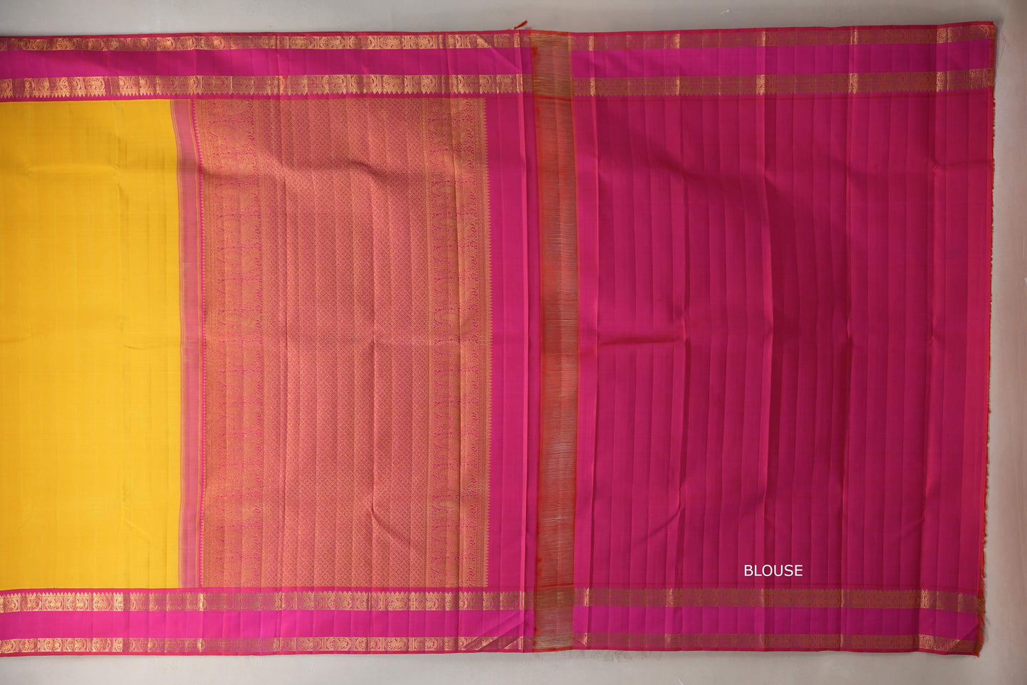 Bright yellow with Bright Rani Pink Vintage Kanjivaram Silk Saree SS9321