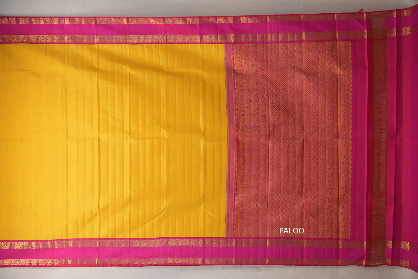 Bright yellow with Bright Rani Pink Vintage Kanjivaram Silk Saree SS9321