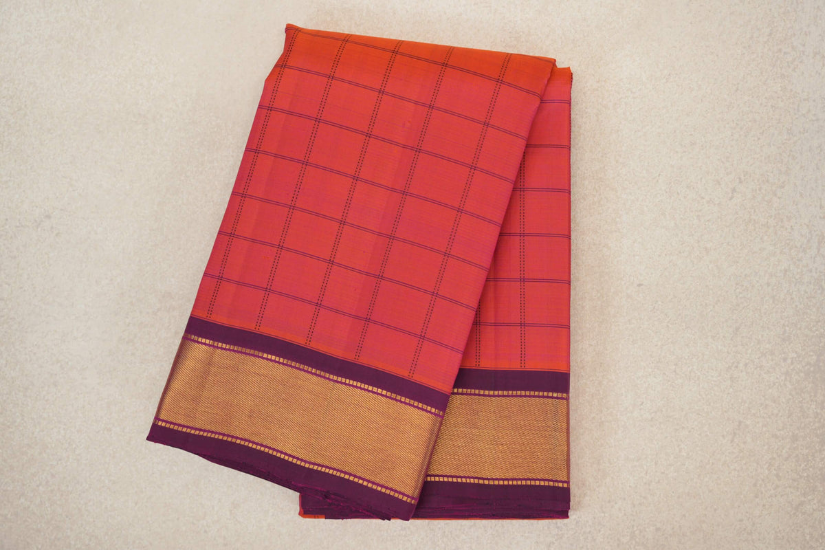Dual Tone of Pink and Orange with Deep Magenta Borders Vintage Kanjivaram Silk Saree