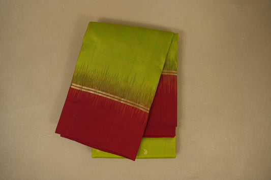 Fluorescent Green with Red Borders Light Weight Kanchipuram Silk Saree