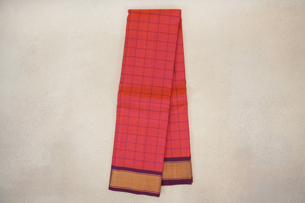 Online Dual Tone of Pink and Orange with Deep Magenta Borders Vintage Kanjivaram Silk Saree
