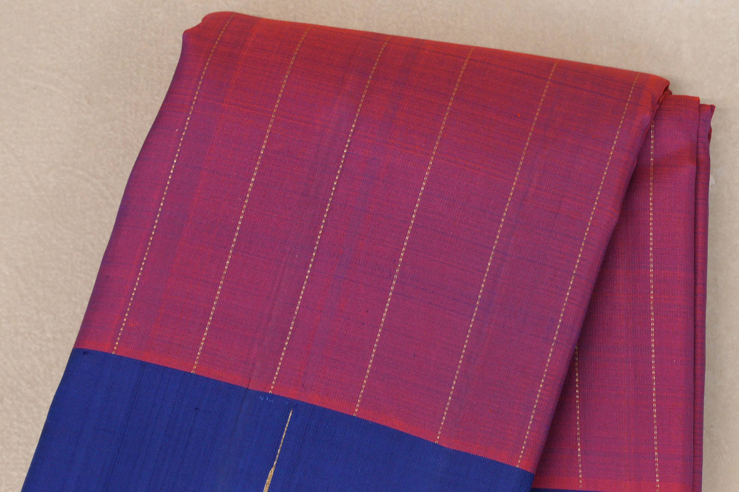 Dual Tone of  Bright Red and Blue Vegan Kanjivaram Silk Saree SS9322