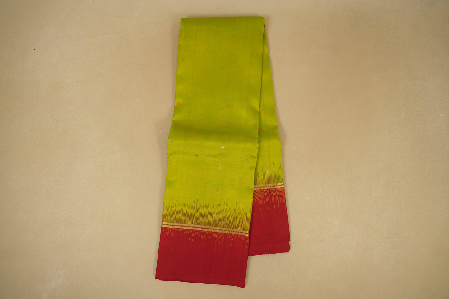 Online Fluorescent Green with Red Borders Light Weight Kanchipuram Silk Saree