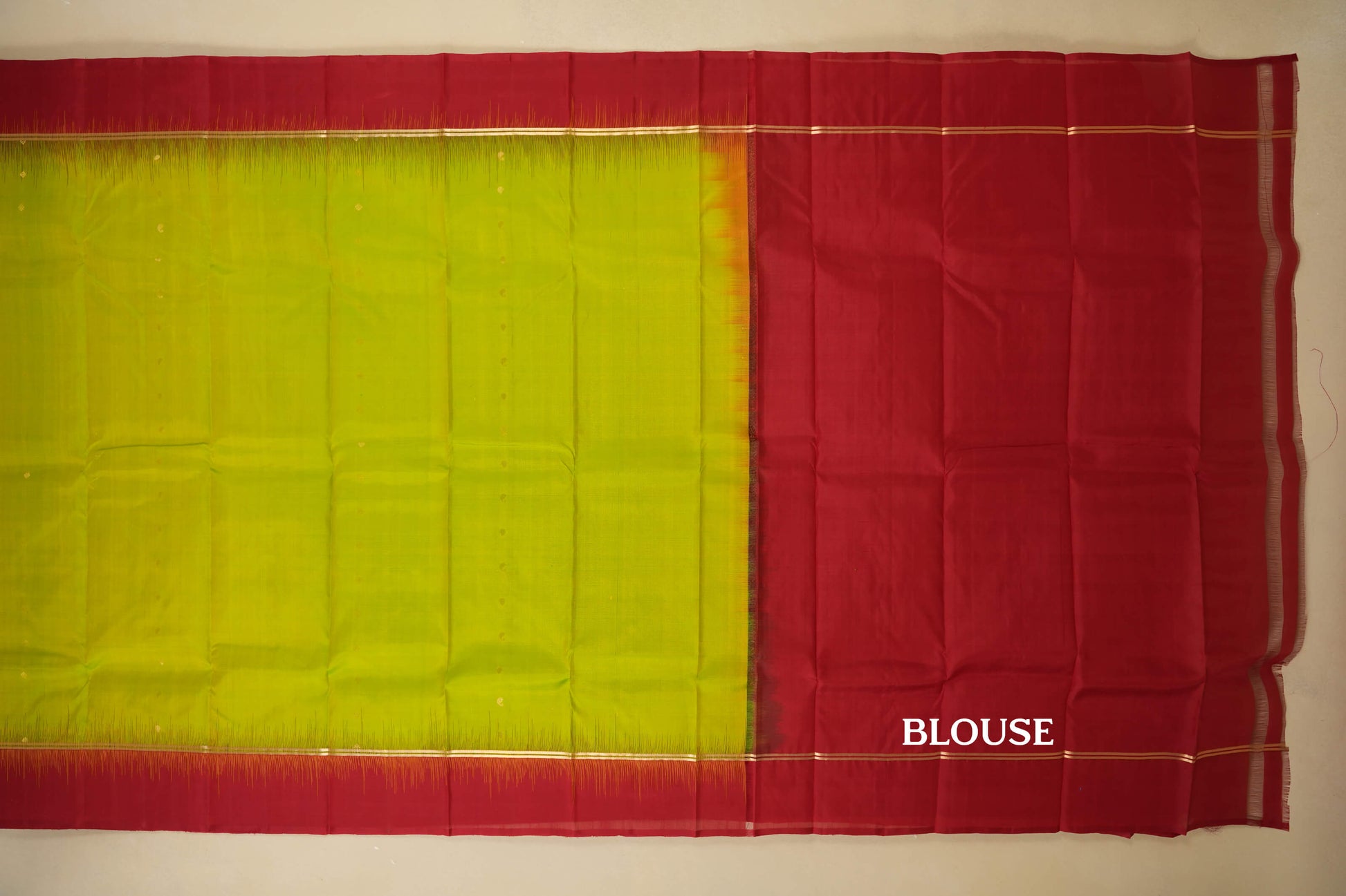 Fluorescent Green with Red Borders Light Weight Kanchipuram Silk Saree blouse