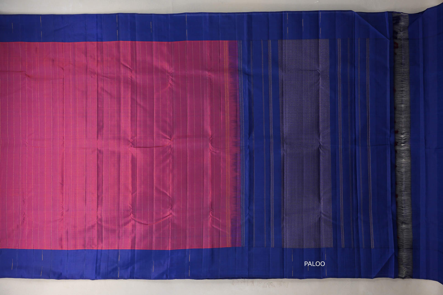 Dual Tone of  Bright Red and Blue Vegan Kanjivaram Silk Saree SS9322