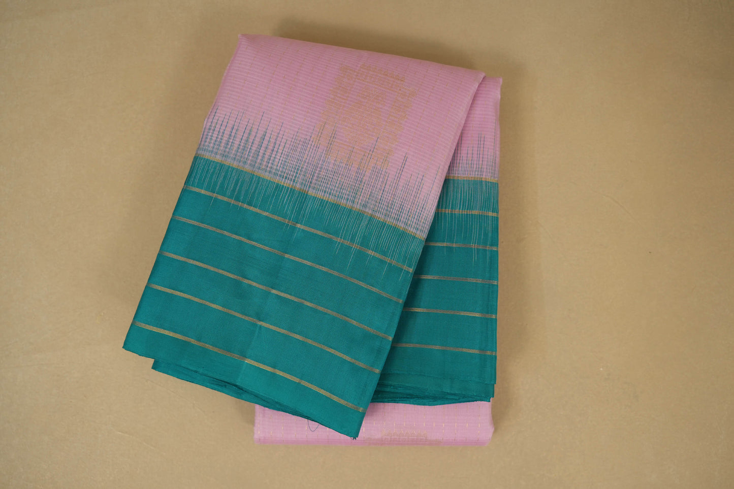 Baby Pink with Rama Blue Borders Light Weight Kanchipuram Silk Saree