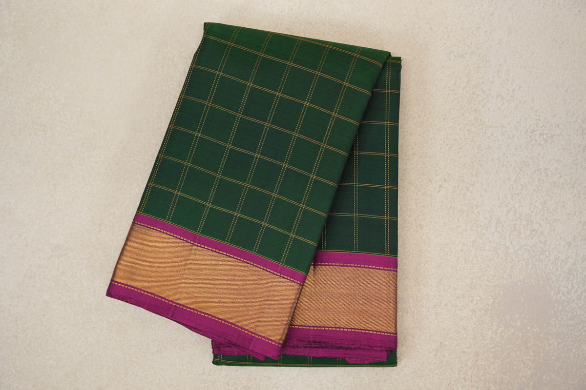 Deep Bottle Green with Deep Magenta Borders Vintage Kanjivaram Silk Saree