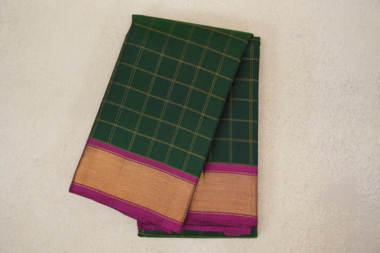 Deep Bottle Green with Deep Magenta Borders Vintage Kanjivaram Silk Saree