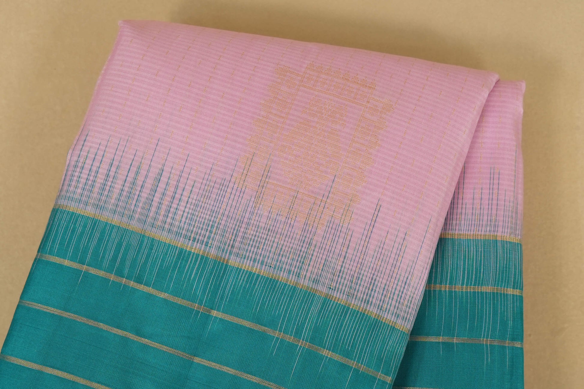 Baby Pink with Rama Blue Borders Light Weight Kanchipuram Silk Saree body