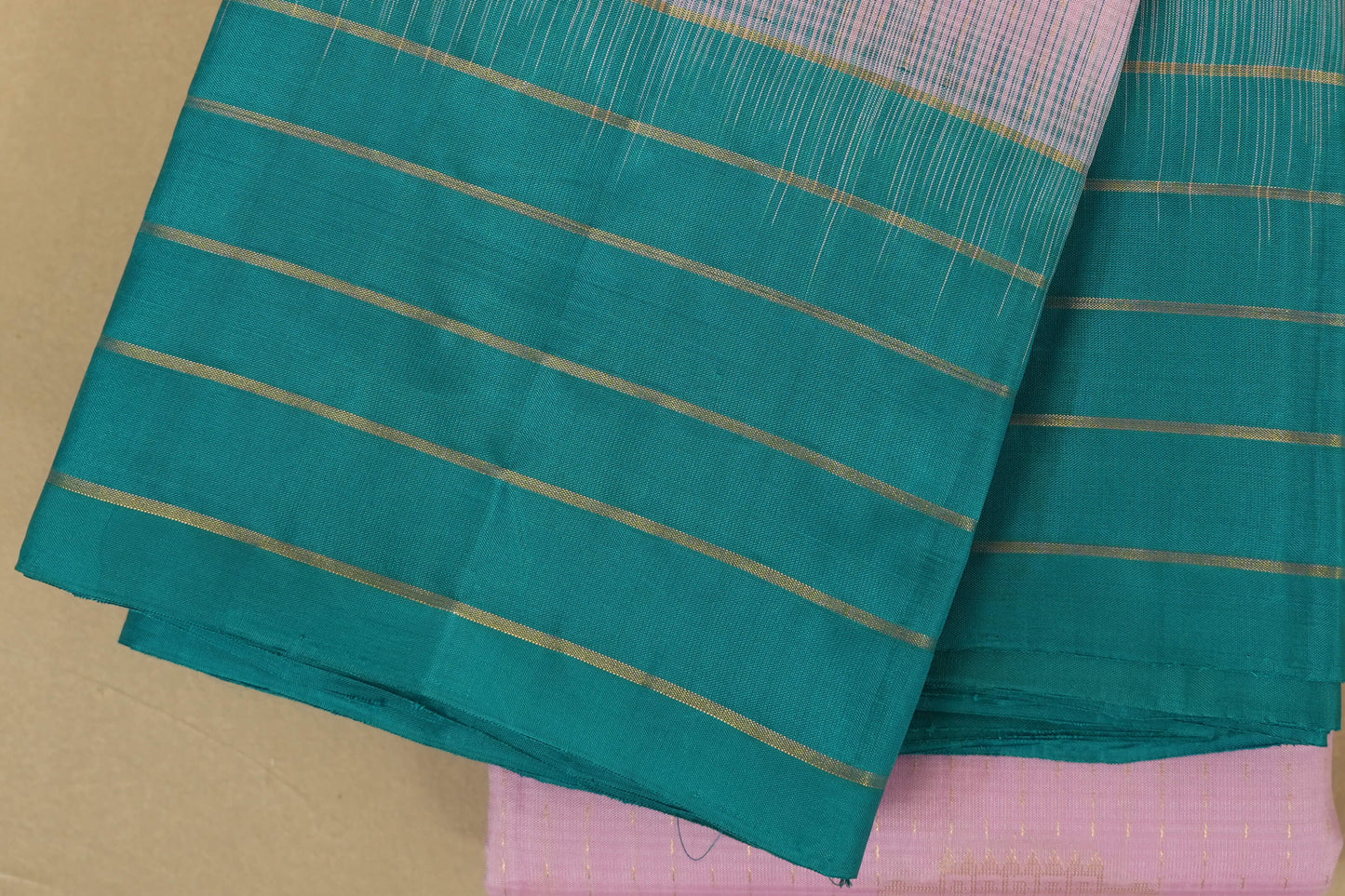 Baby Pink with Rama Blue Borders Light Weight Kanchipuram Silk Saree borders