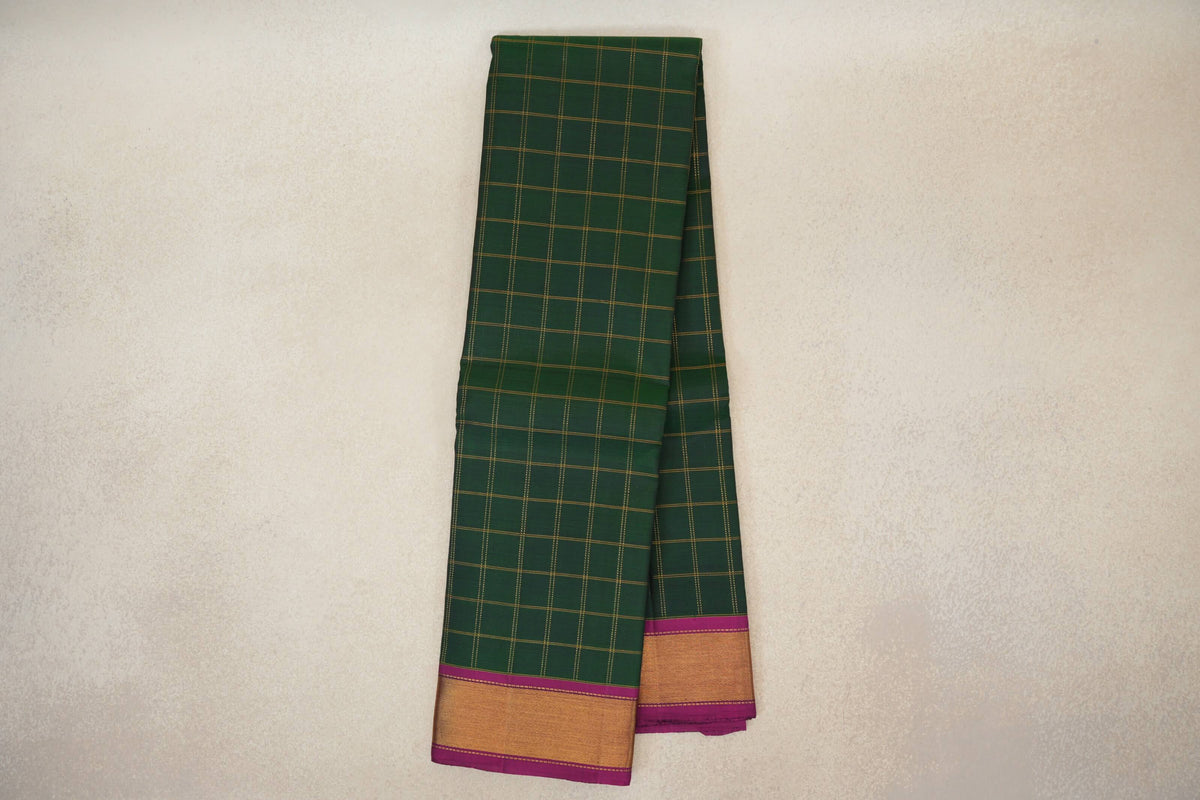 Online Deep Bottle Green with Deep Magenta Borders Vintage Kanjivaram Silk Saree