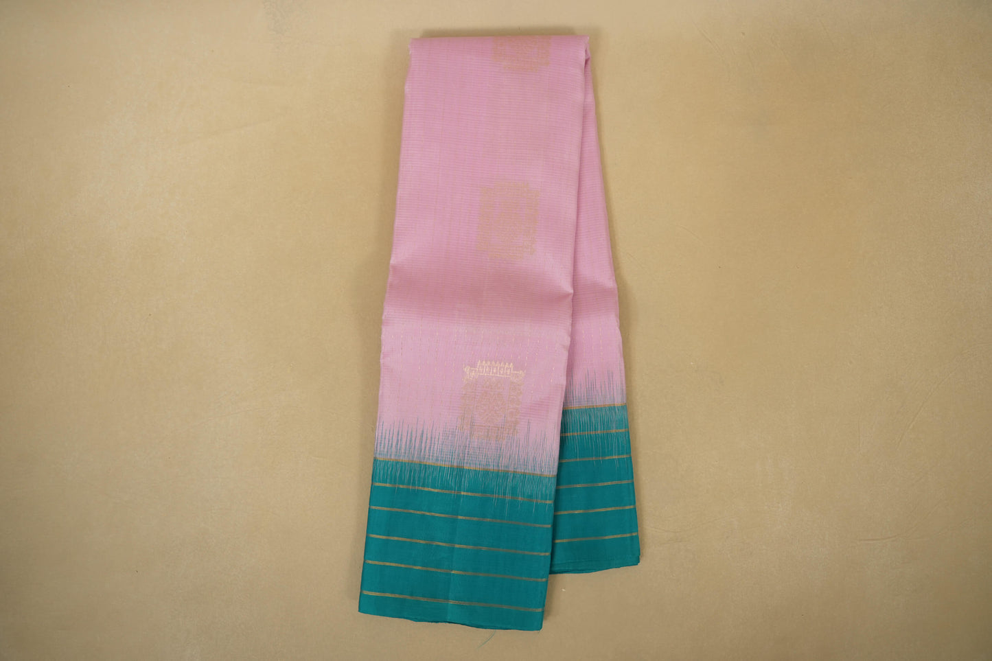 Online Baby Pink with Rama Blue Borders Light Weight Kanchipuram Silk Saree