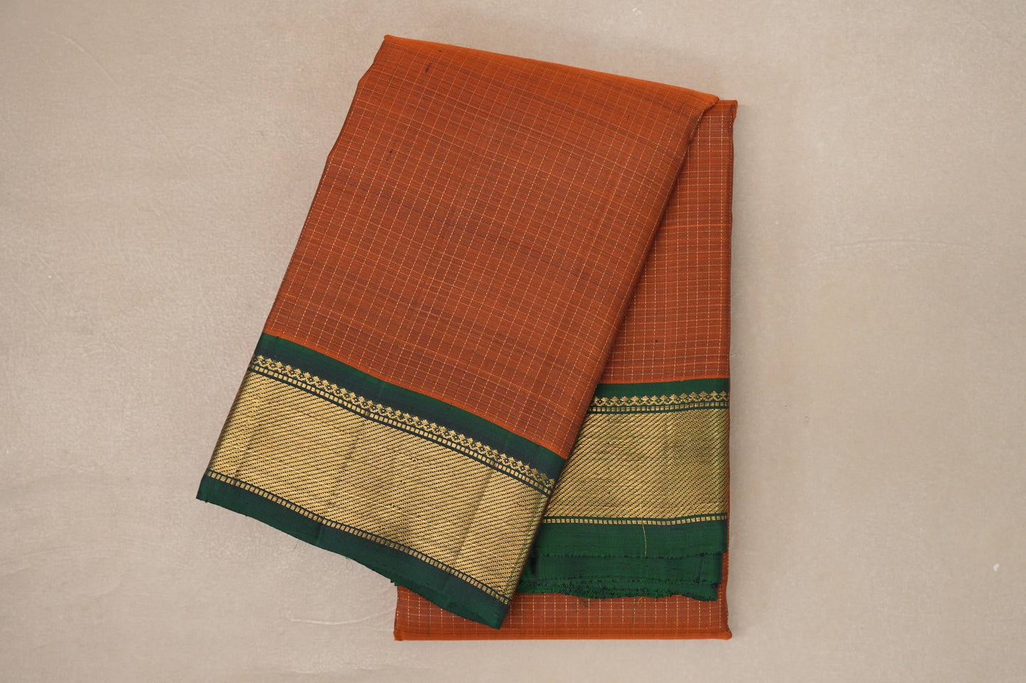 Burnt Orange with Bottle Green Borders Vintage Kanjivaram Silk Saree