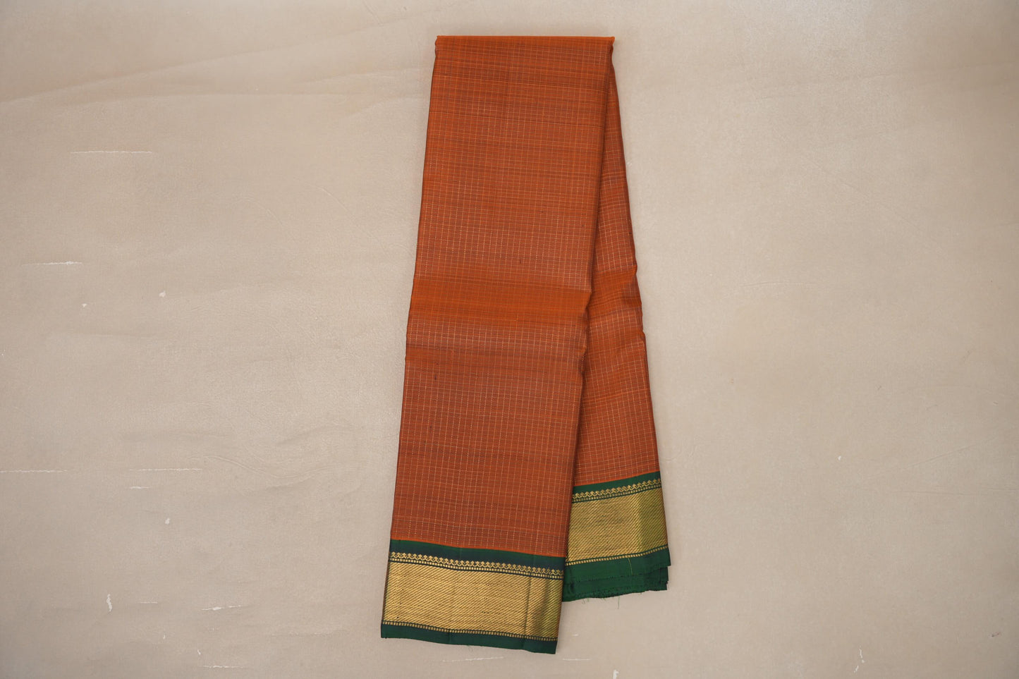 Online Burnt Orange with Bottle Green Borders Vintage Kanjivaram Silk Saree