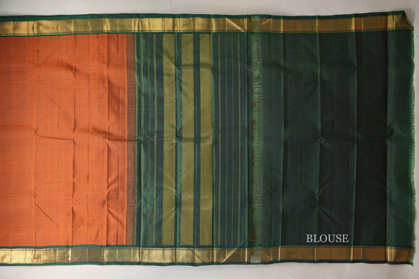 Burnt Orange with Bottle Green Borders Vintage Kanjivaram Silk Saree blouse