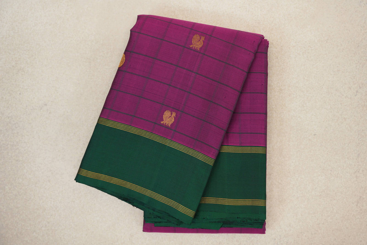Deep Magenta with Deep Bottle Green Borders Vintage Kanjivaram Silk Saree