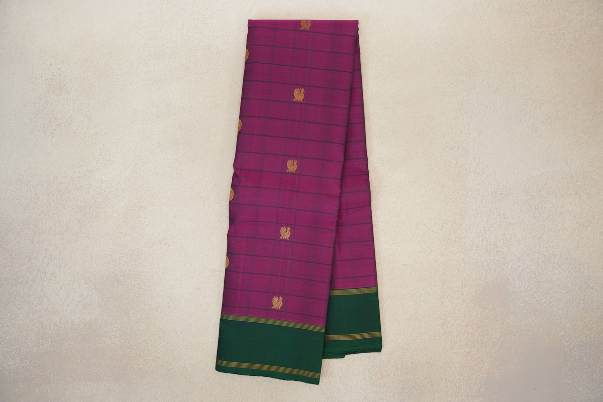 Online Deep Magenta with Deep Bottle Green Borders Vintage Kanjivaram Silk Saree