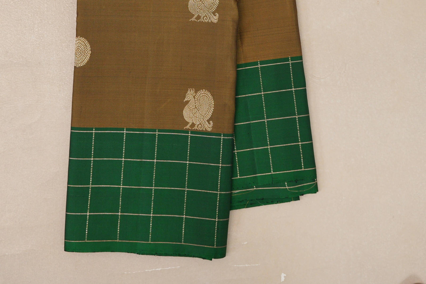 Golden Olive Green Vintage Kanjivaram Silk Saree borders