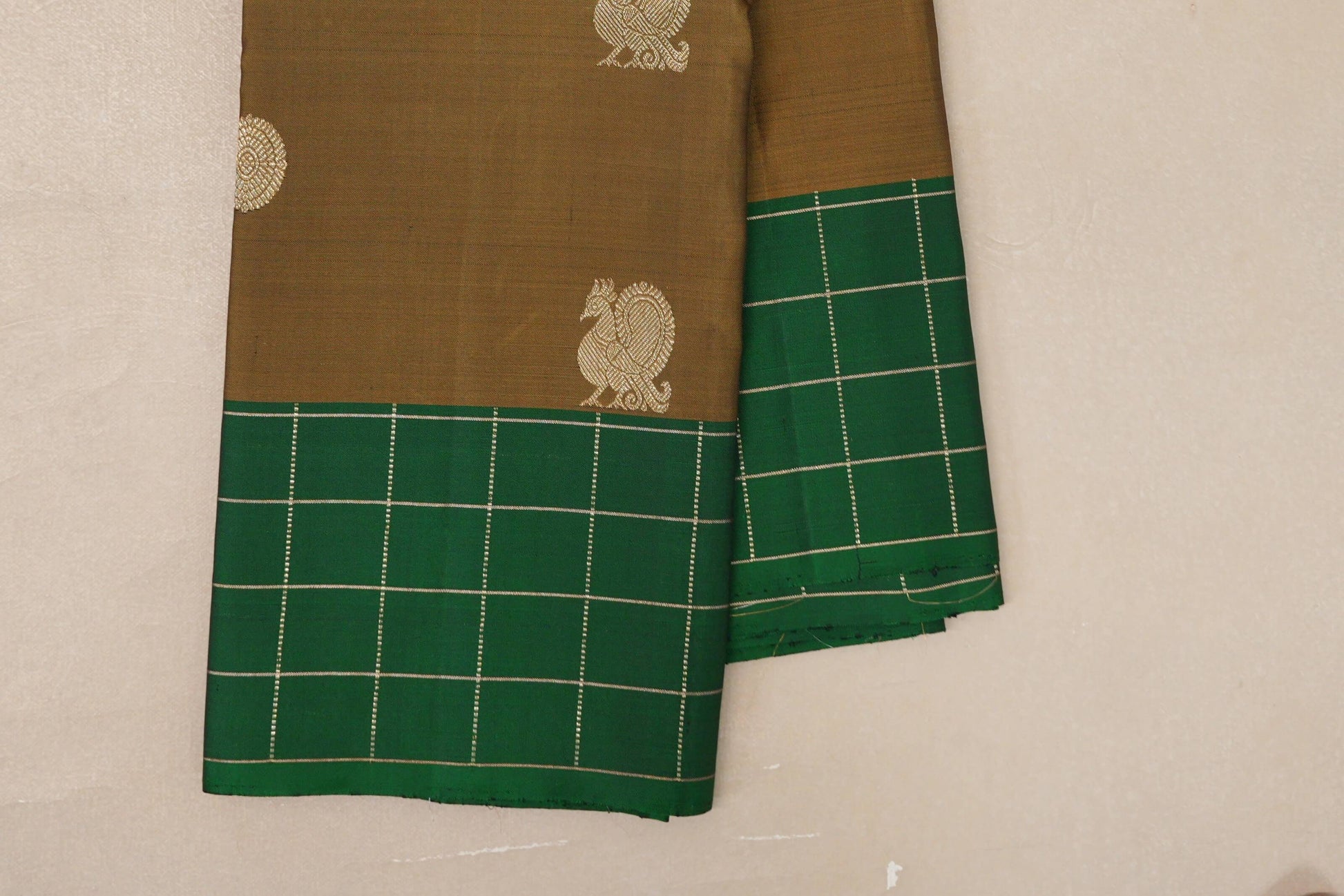 Golden Olive Green Vintage Kanjivaram Silk Saree borders
