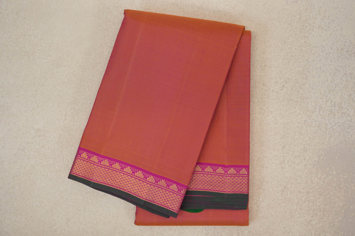 Dual Tone of Yellow and Pink with Bright Magenta with Bottle Green Selvedge Borders Vintage Kanjivaram Silk Saree