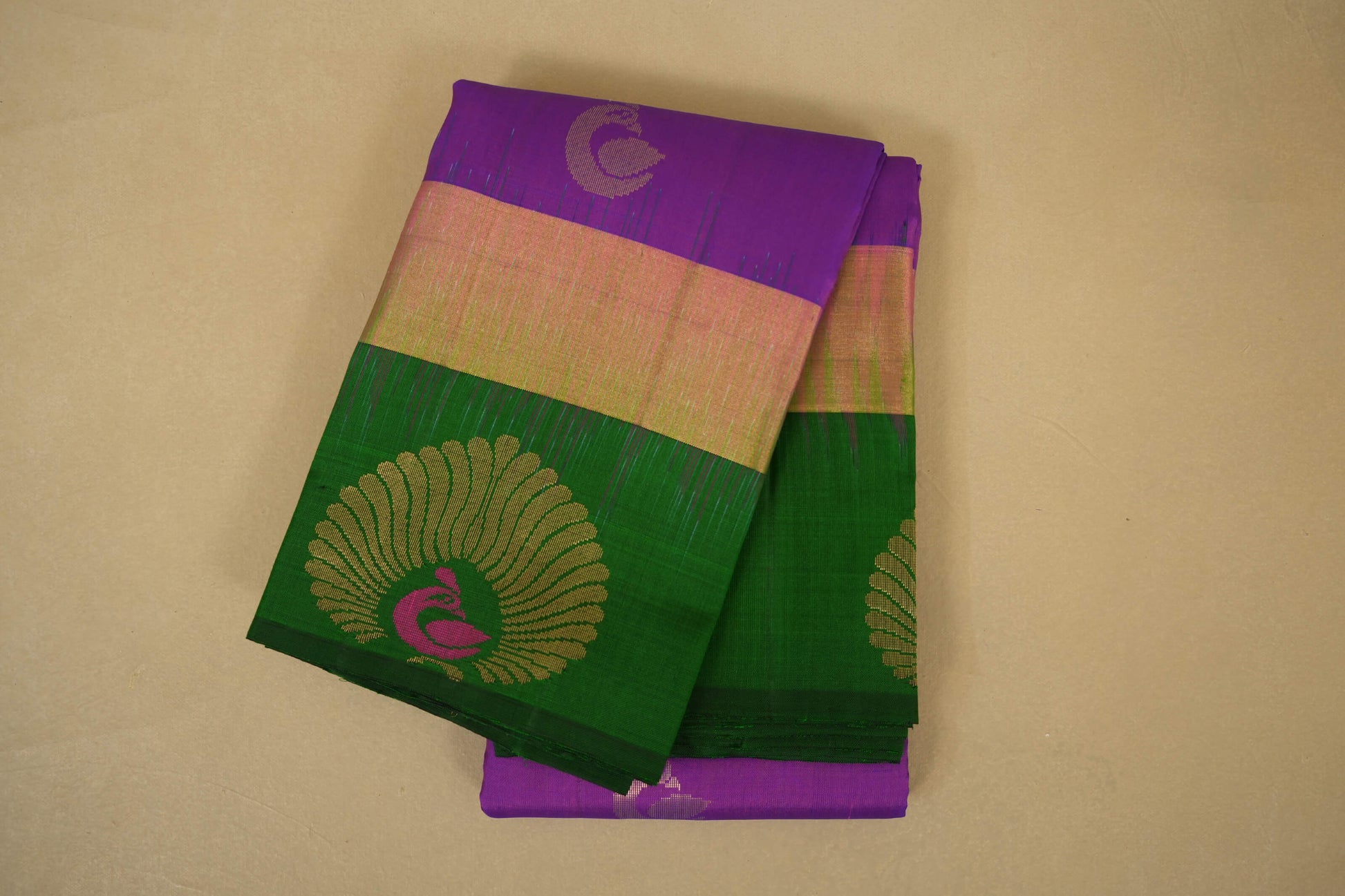 Magenta with Green Borders Light Weight Kanchipuram Silk Saree