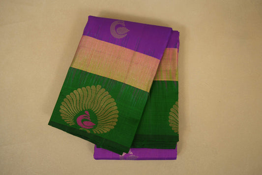 Magenta with Green Borders Light Weight Kanchipuram Silk Saree