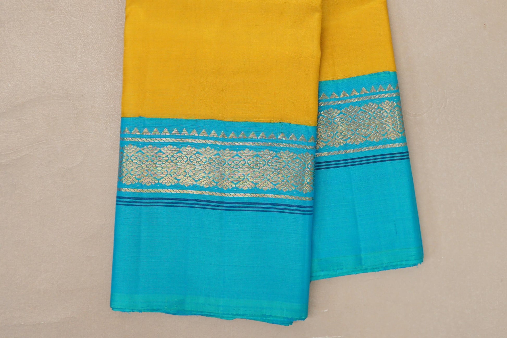 Bright Yellow Vintage Kanjivaram Silk Saree borders