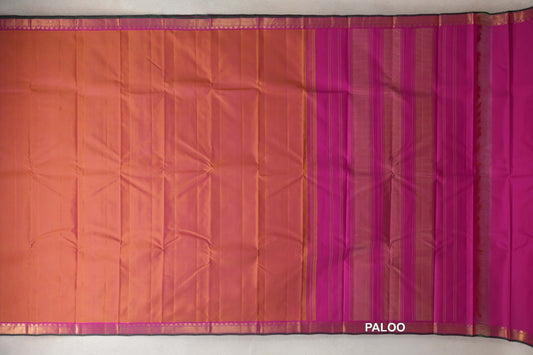 Dual Tone of Yellow and Pink with Bright Magenta with Bottle Green Selvedge Borders Vintage Kanjivaram Silk Saree paloo