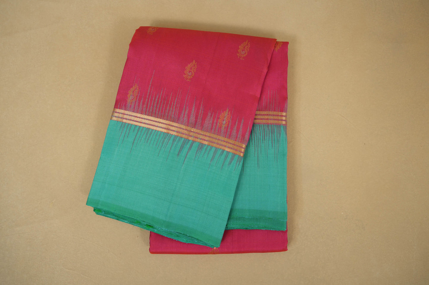 Peach Pink with Rama Blue Borders Light Weight Kanchipuram Silk Saree
