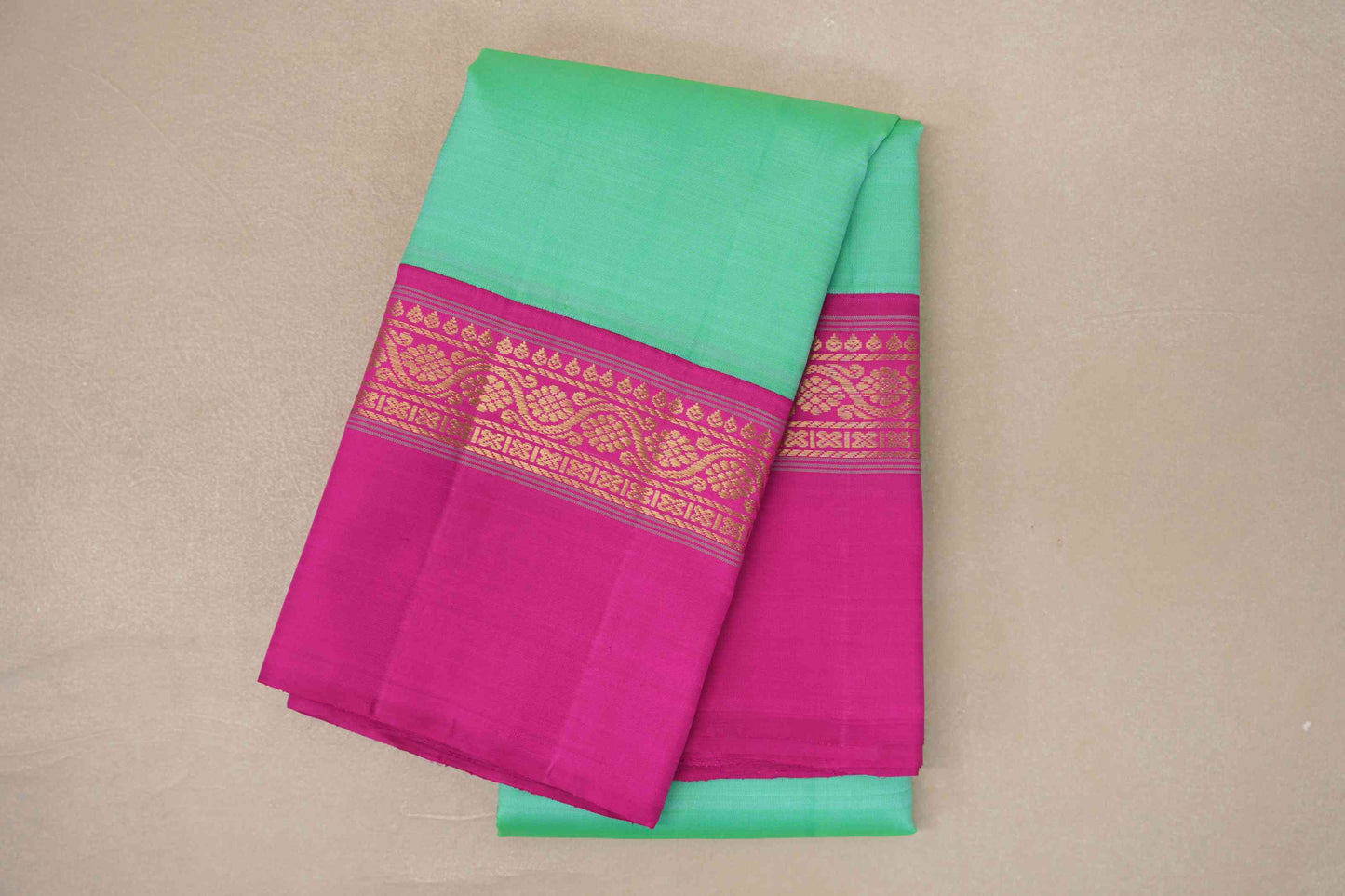 Mint Green with Bright Pink Borders Vintage Kanjivaram Silk Saree