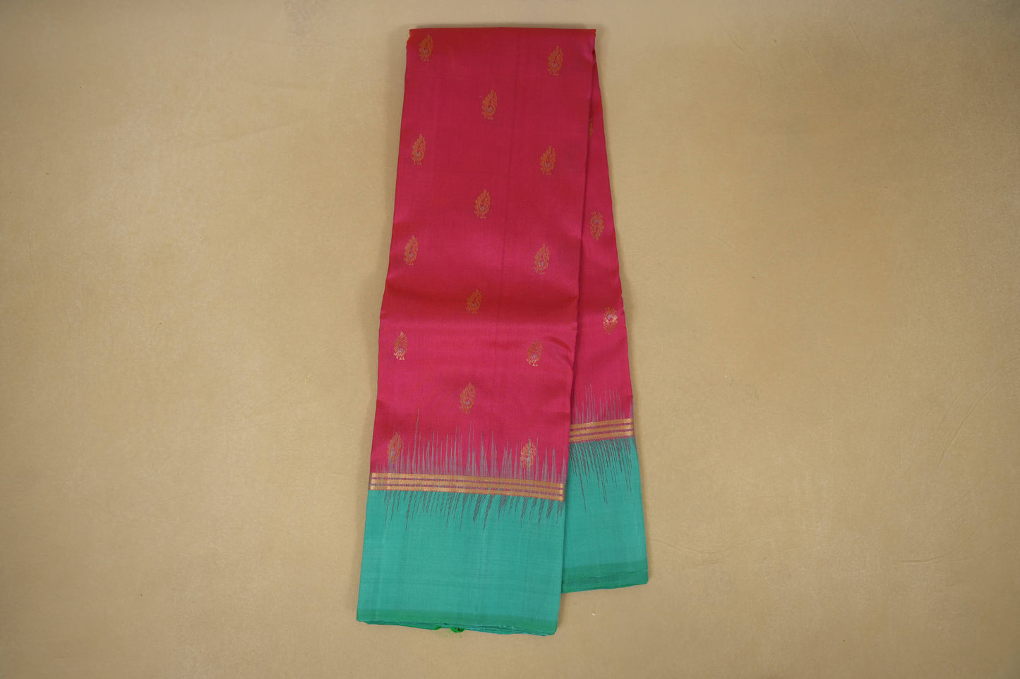 Online Peach Pink with Rama Blue Borders Light Weight Kanchipuram Silk Saree