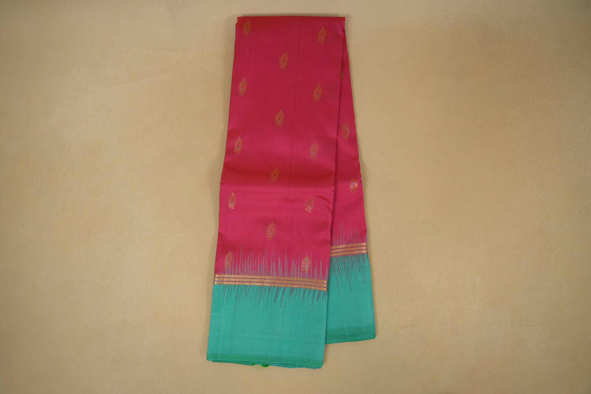 Online Peach Pink with Rama Blue Borders Light Weight Kanchipuram Silk Saree