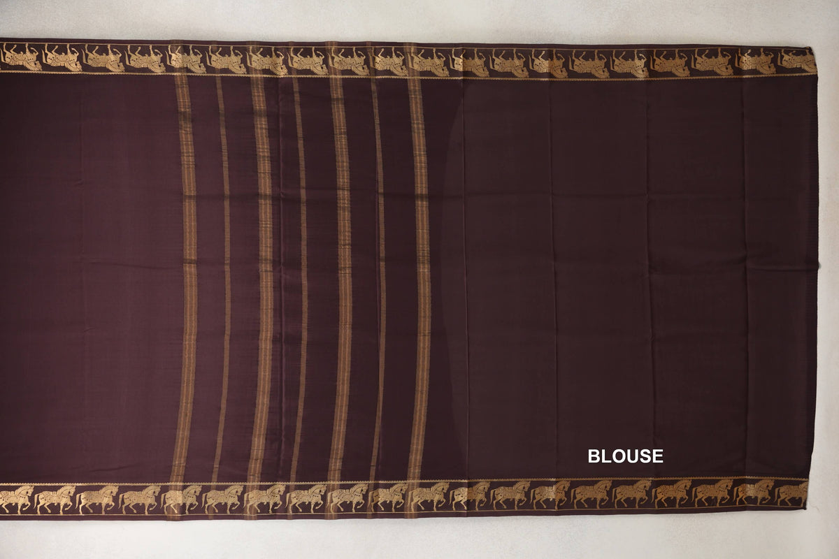 Coffee Bean Brown Mysore Silk Saree blouse