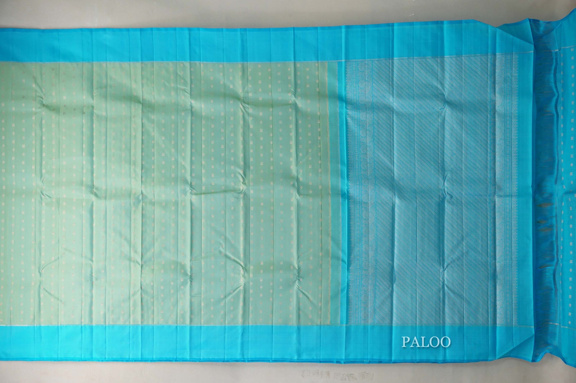 Dual Tone Mint Green and Aqua Blue with Aqua Blue Borders Vintage Kanjivaram Silk Saree paloo