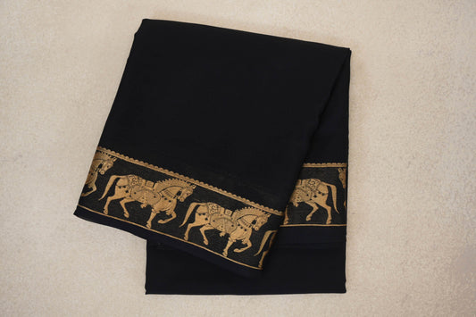 Jet Black Mysore Silk Saree