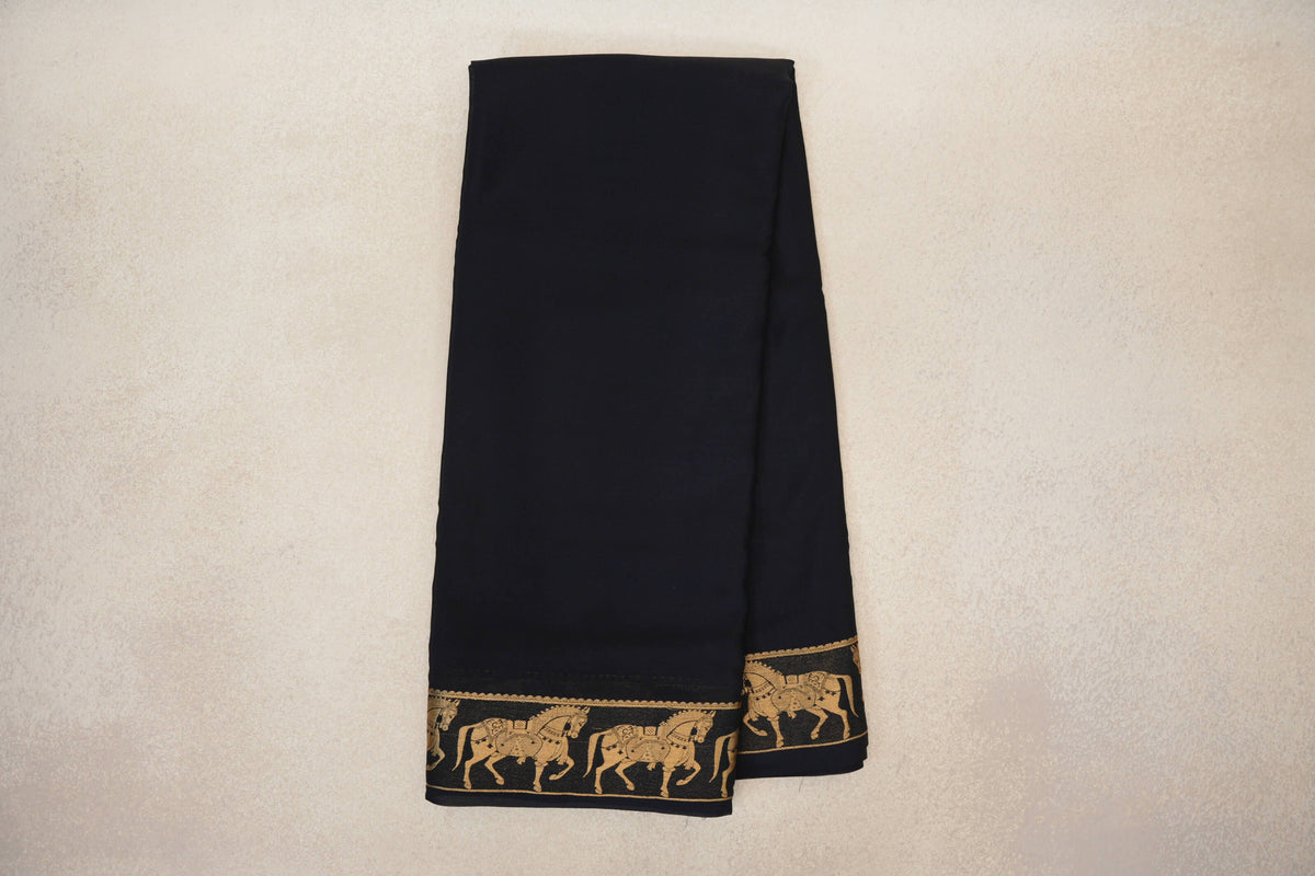 Online Jet Black Mysore Silk Saree