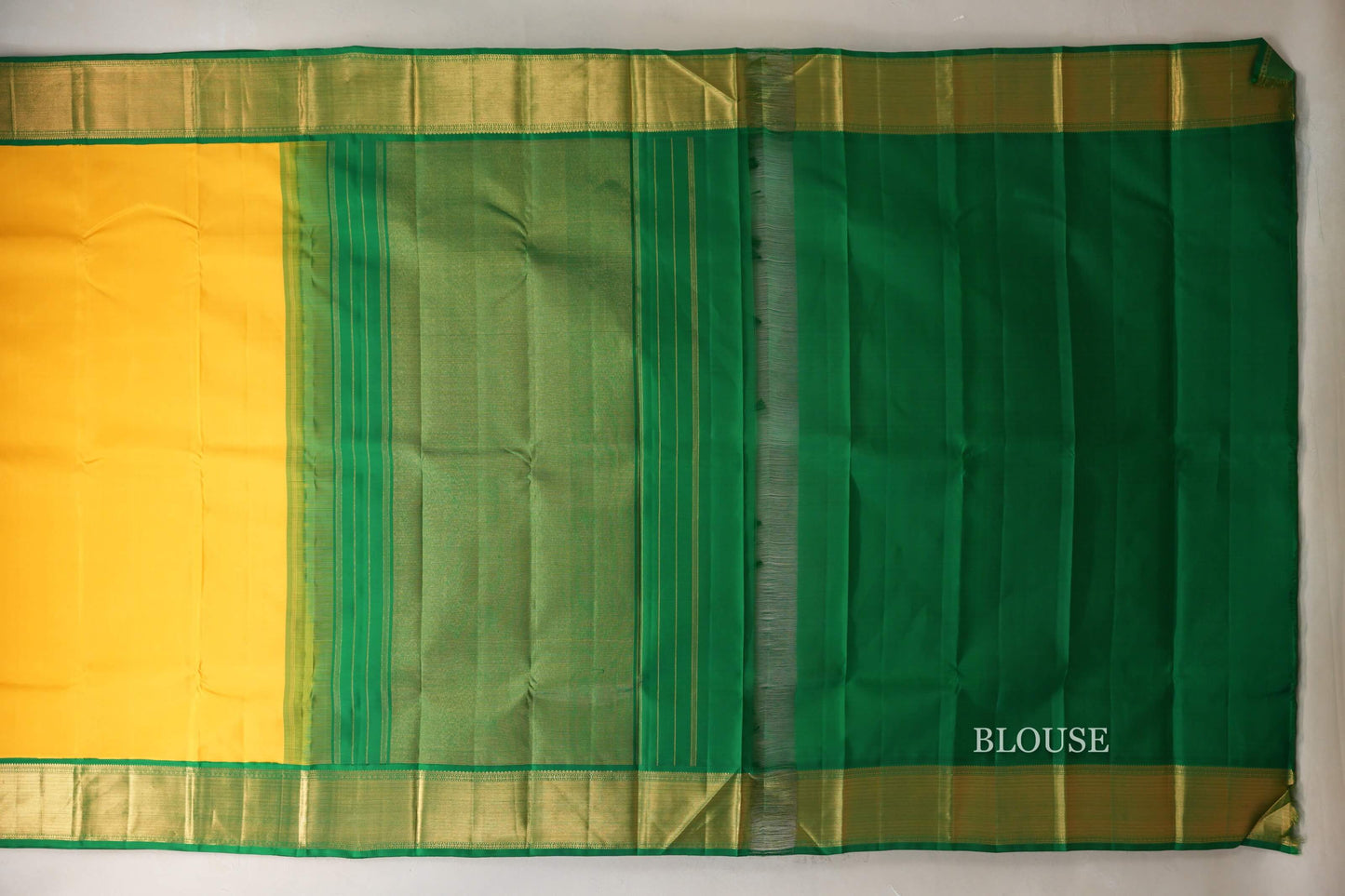 Bright Yellow with Emerald Green Borders Vintage Kanjivaram Silk Saree blouse
