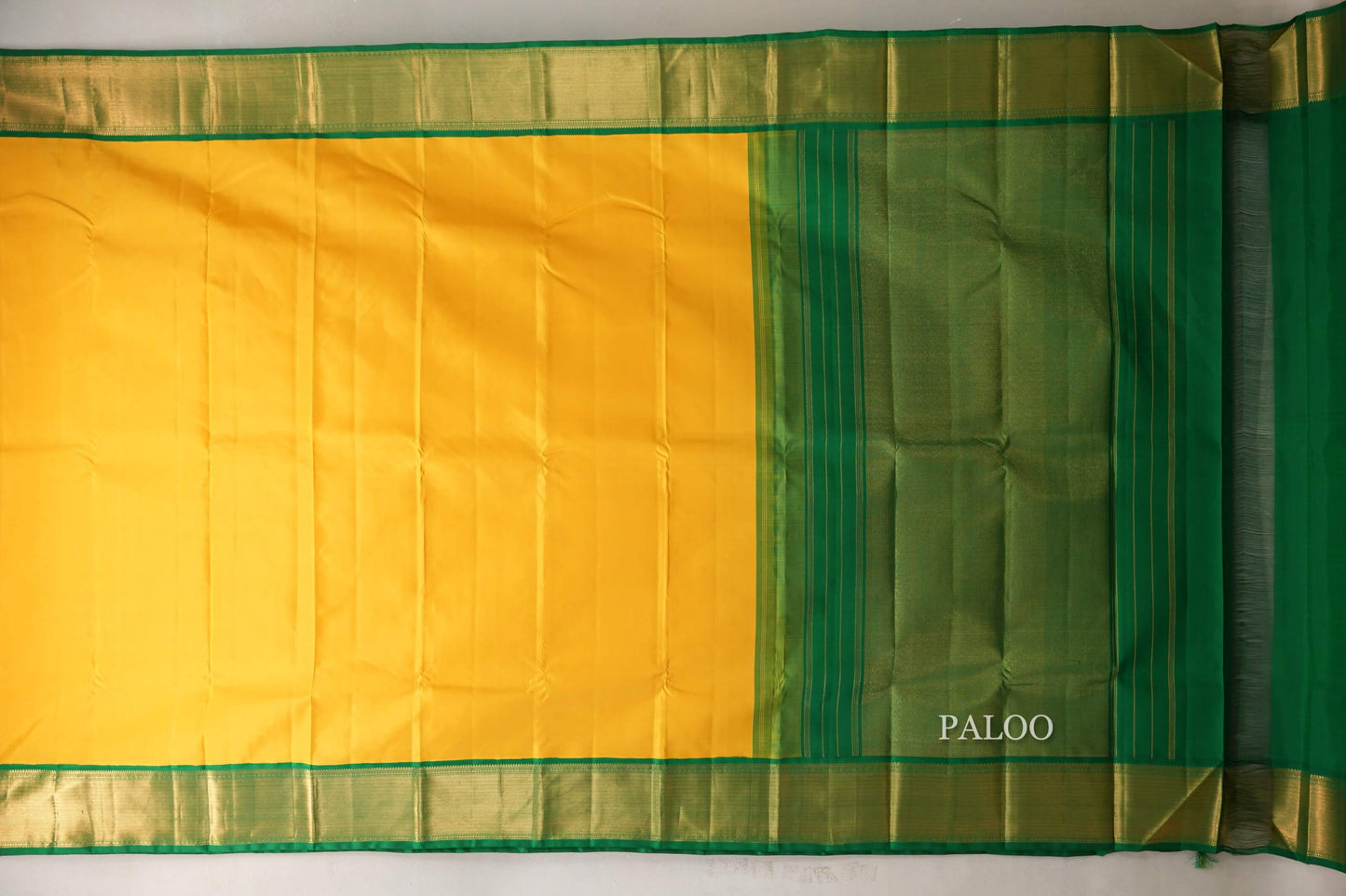Bright Yellow with Emerald Green Borders Vintage Kanjivaram Silk Saree paloo