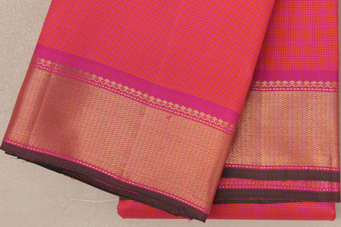 Bright Pink Vintage Kanjivaram Silk Saree borders