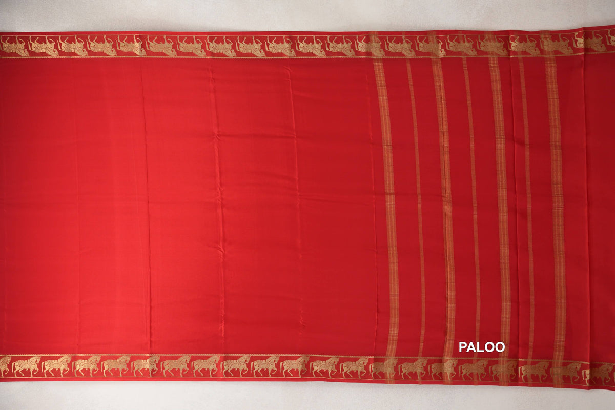 Bright Red Mysore Silk Saree paloo