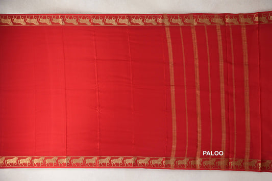 Bright Red Mysore Silk Saree paloo