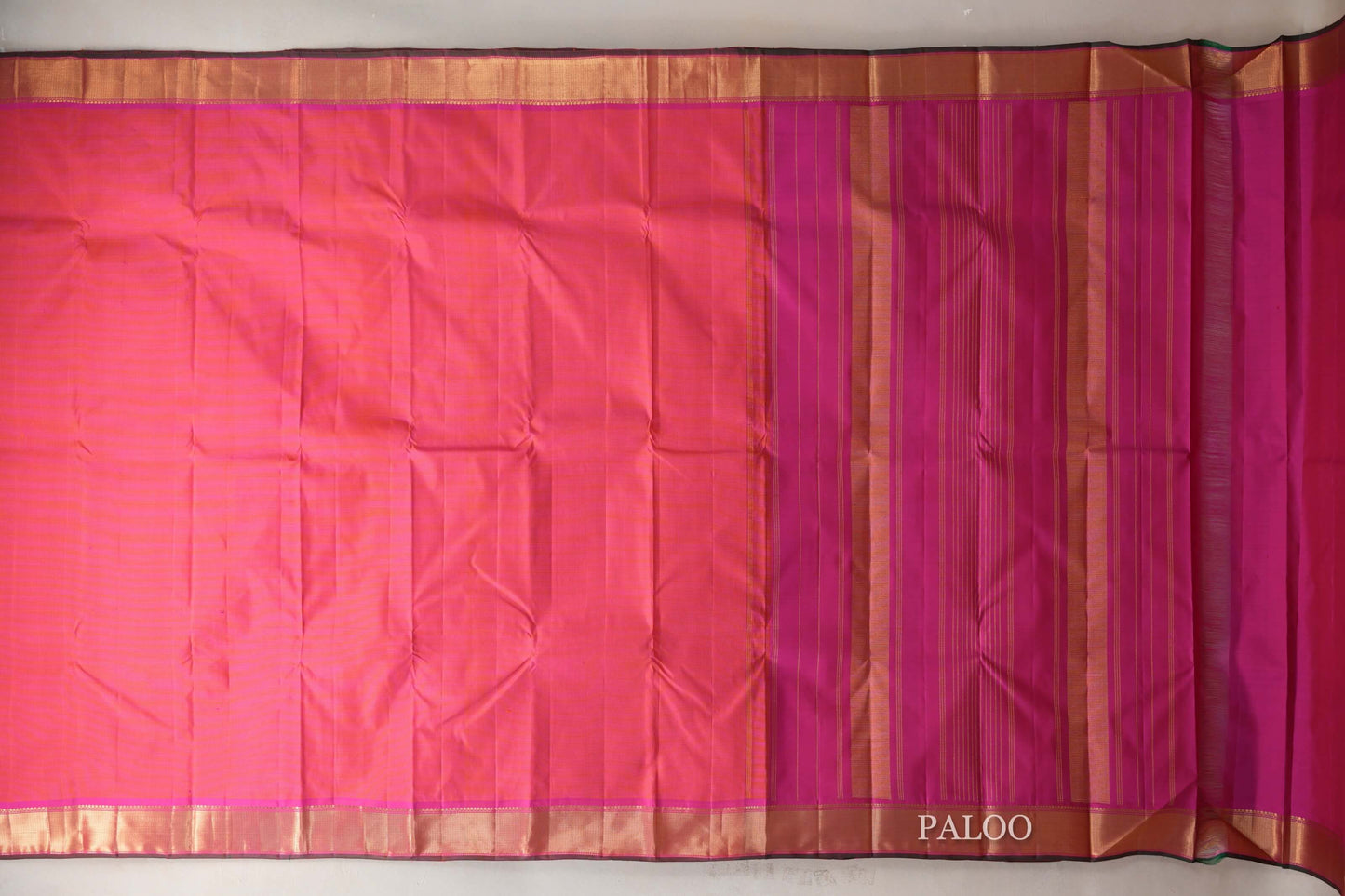 Bright Pink Vintage Kanjivaram Silk Saree paloo