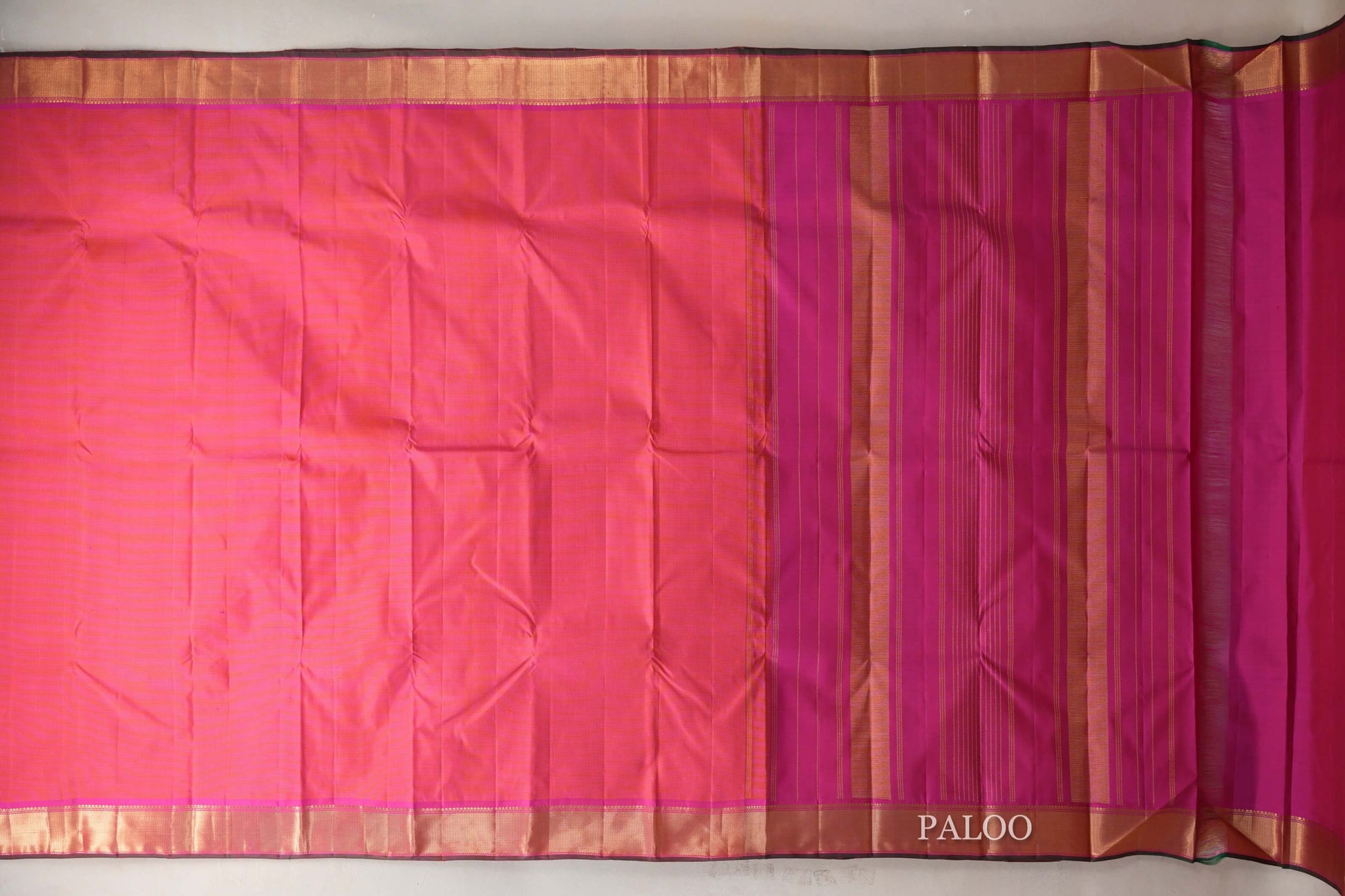 Bright Pink Vintage Kanjivaram Silk Saree paloo