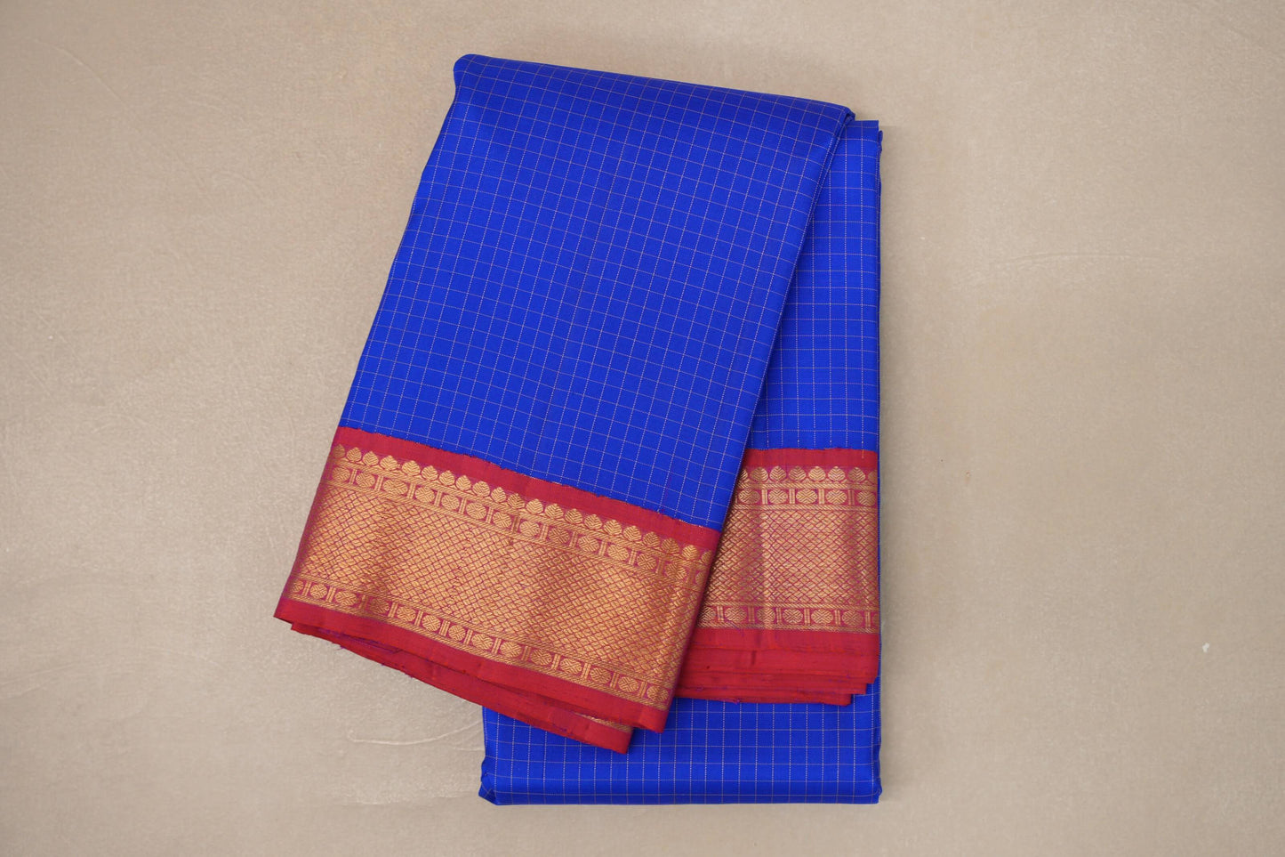 Royal Blue with Orangish Pink Borders Vintage Kanjivaram Silk Saree