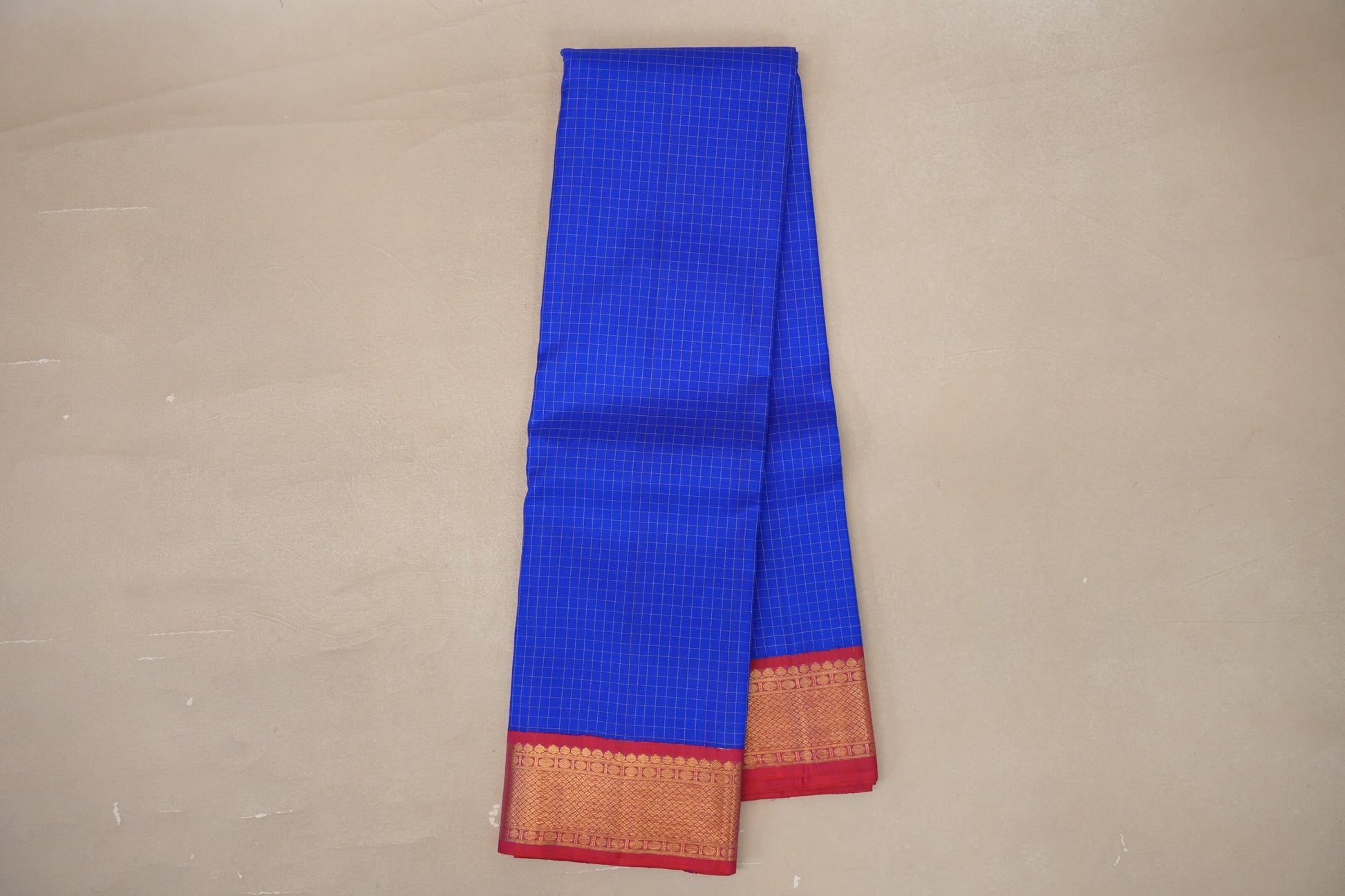 Online Royal Blue with Orangish Pink Borders Vintage Kanjivaram Silk Saree