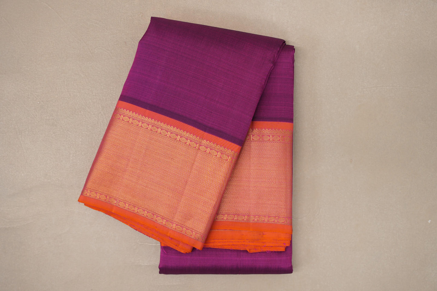 Deep Magenta with Orangish Pink Borders Vintage Kanjivaram Silk Saree