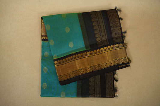 Peacock Green with Deep Brown Borders Silk Cotton Saree