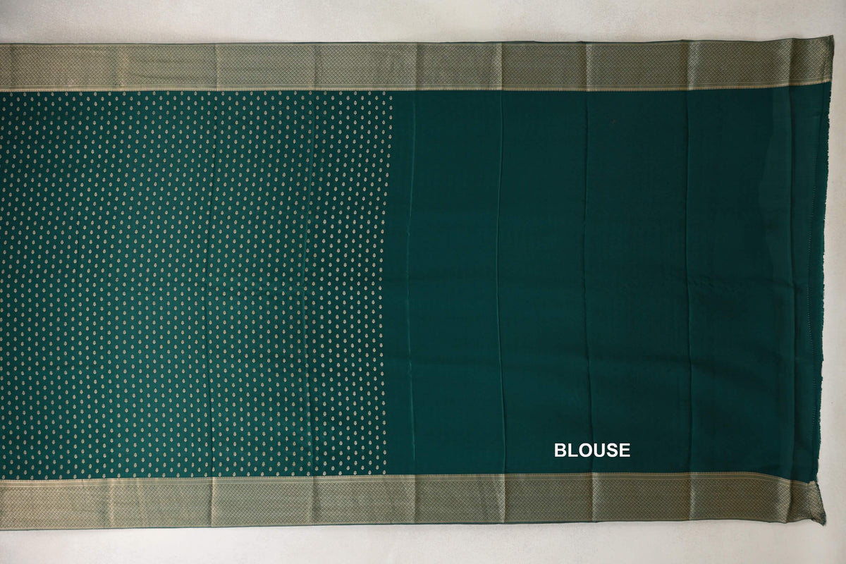 Deep Bottle Green Mysore Silk Saree blouse